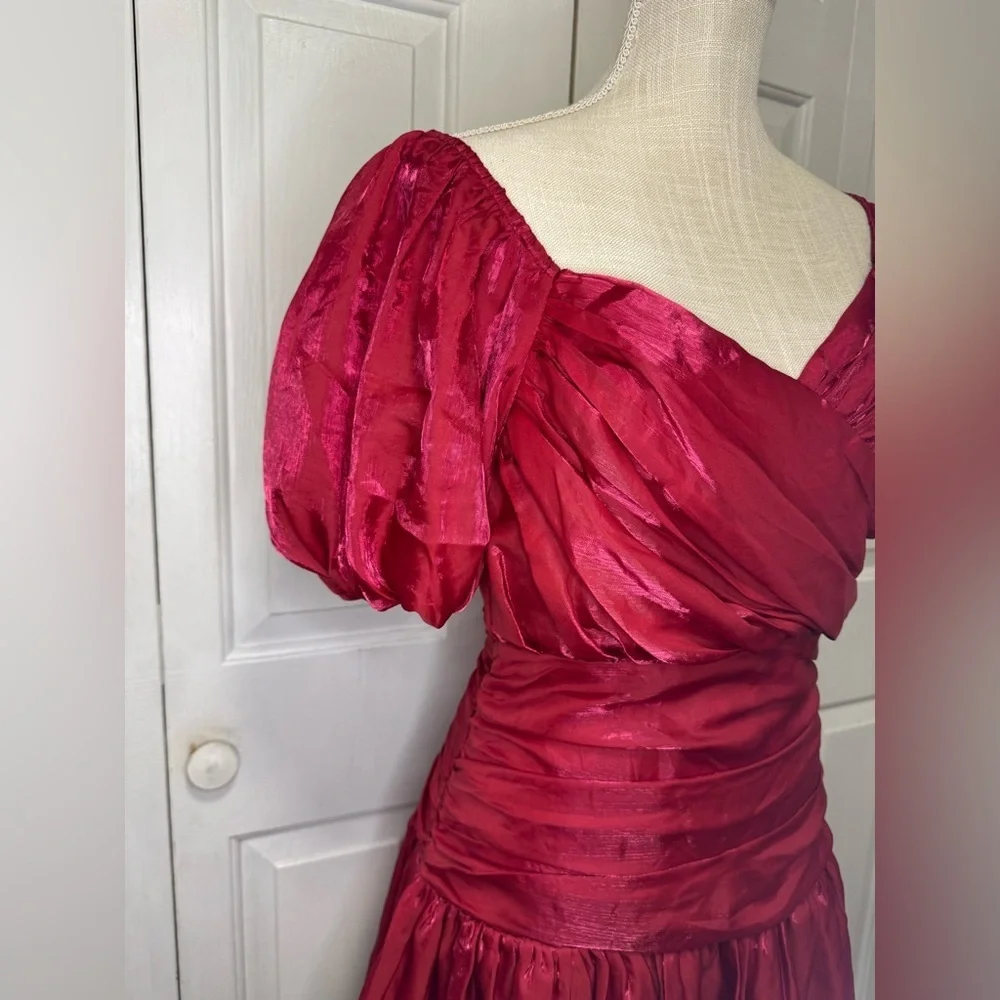 Storia Vibrant Red Mini Dress Ruched Ribbed M - Picture 4 of 9